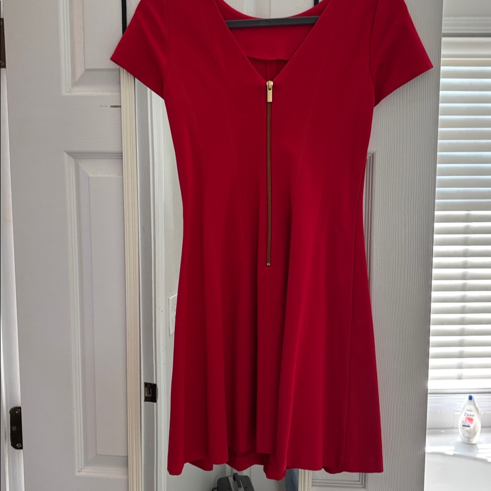 Classic Red Short-Sleeve Fit & Flare Dress - Picture 3 of 5